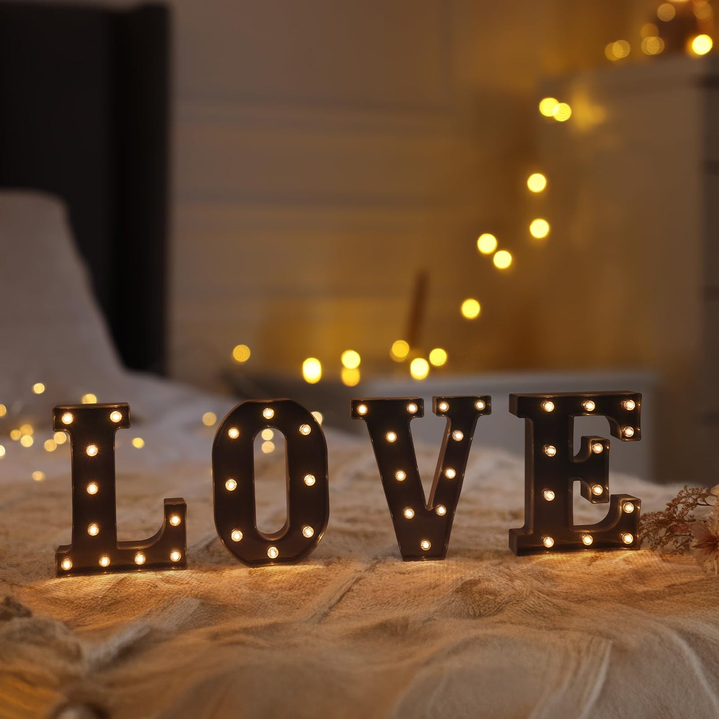 Foaky Black Led Letter Lights For Room Decor - Bedroom Wall Decor Alphabet Lights For Home Wedding Party - Battery Operated (A)