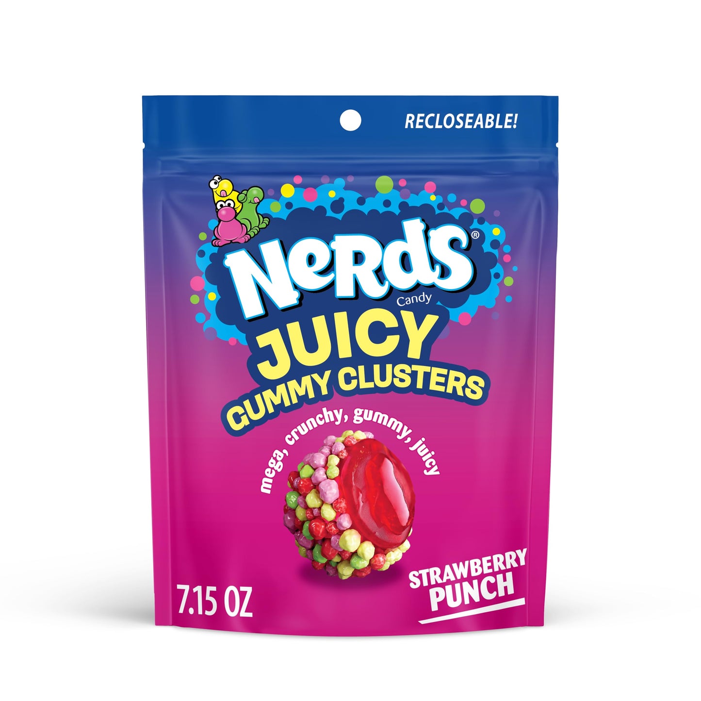 NERDS Juicy Gummy Clusters Strawberry Punch Juicy and Gummy Candy 1 Stand Up Bag for Snacking and Sharing 7.15 oz