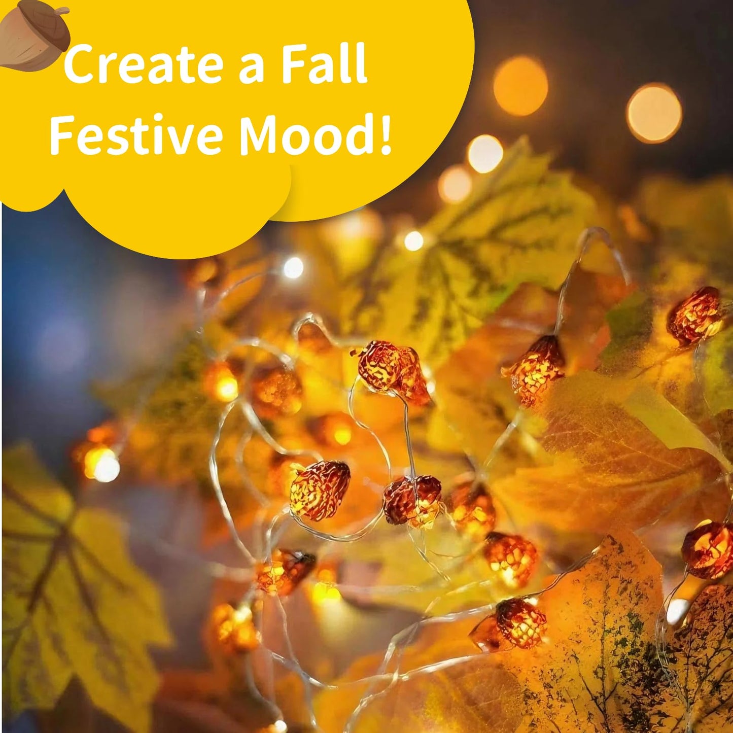 Yoitomehy Thanksgiving Lights Fall Decorations Acorn Lights 30 Leds 10Ft Battery Powered Fall Decor For Fireplace Farmhouse Autumn Tree Ornaments Home Decor