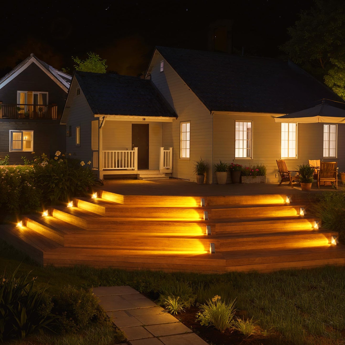 Kinkai Solar Step Lights For Outside 8 Pack Triangle Stair Light Outdoor Waterproof Deck Lighting For Garden Patio Yard Front Door Porch Decor (Warm Light)