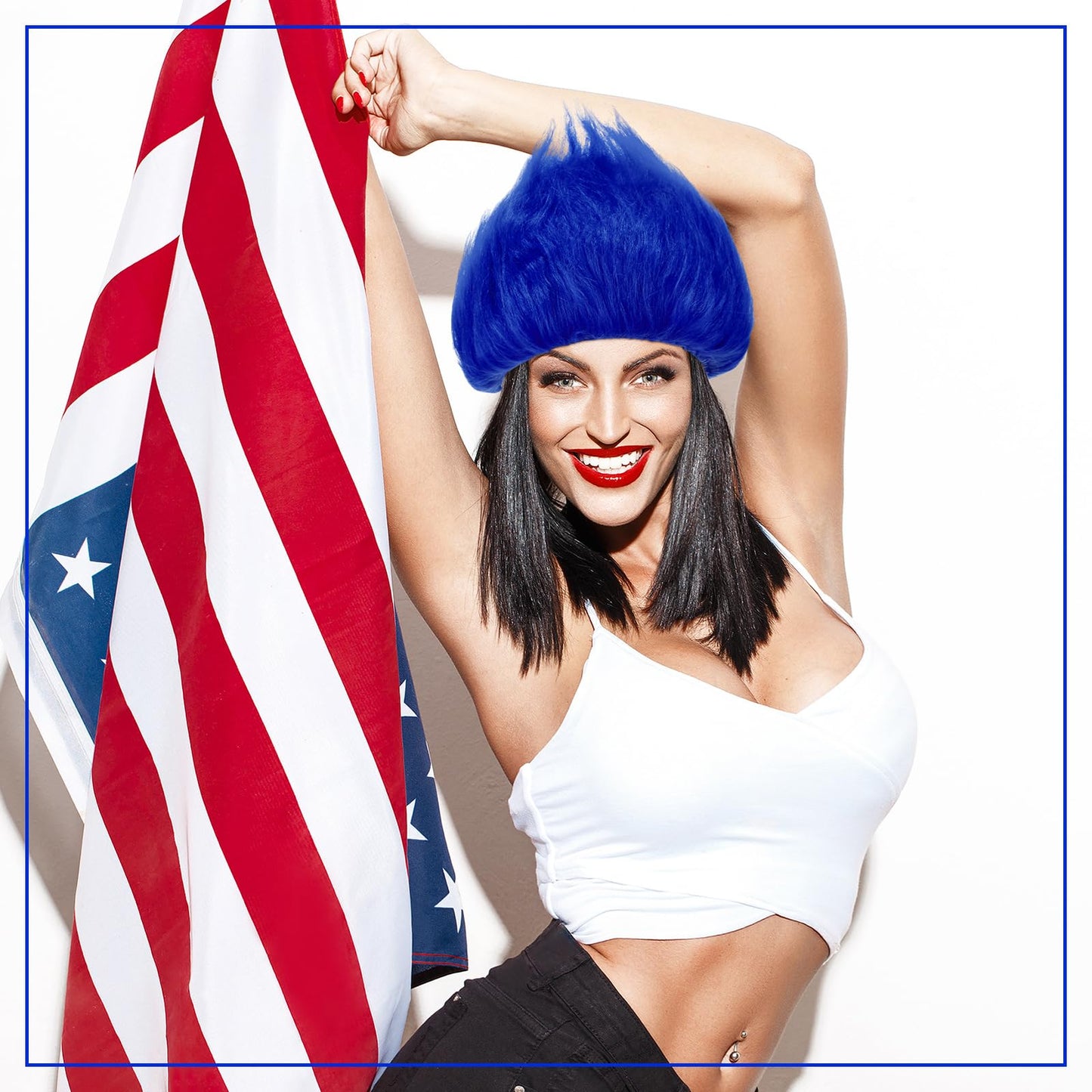 Geyoga 1 Pcs Unisex Funny Wig Hairy Costume Funky Hairband Crazy Wig Hair for Halloween Costume Party (Royal Blue)