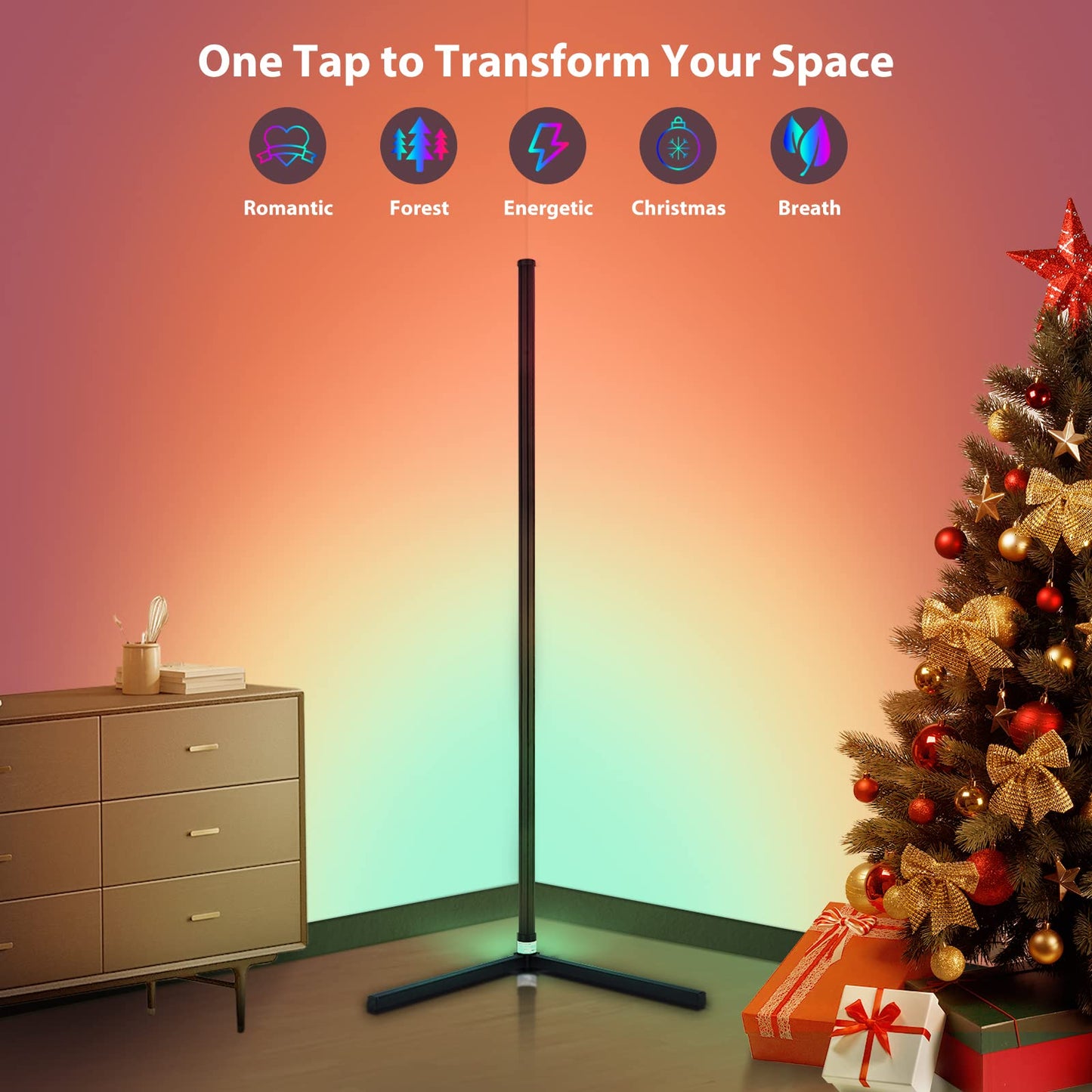WISIMMALL RGB Corner Floor Lamp, 64.5in Bluetooth APP & Remote Control, 398 Dimmable Modes, Aluminum, 2PCS