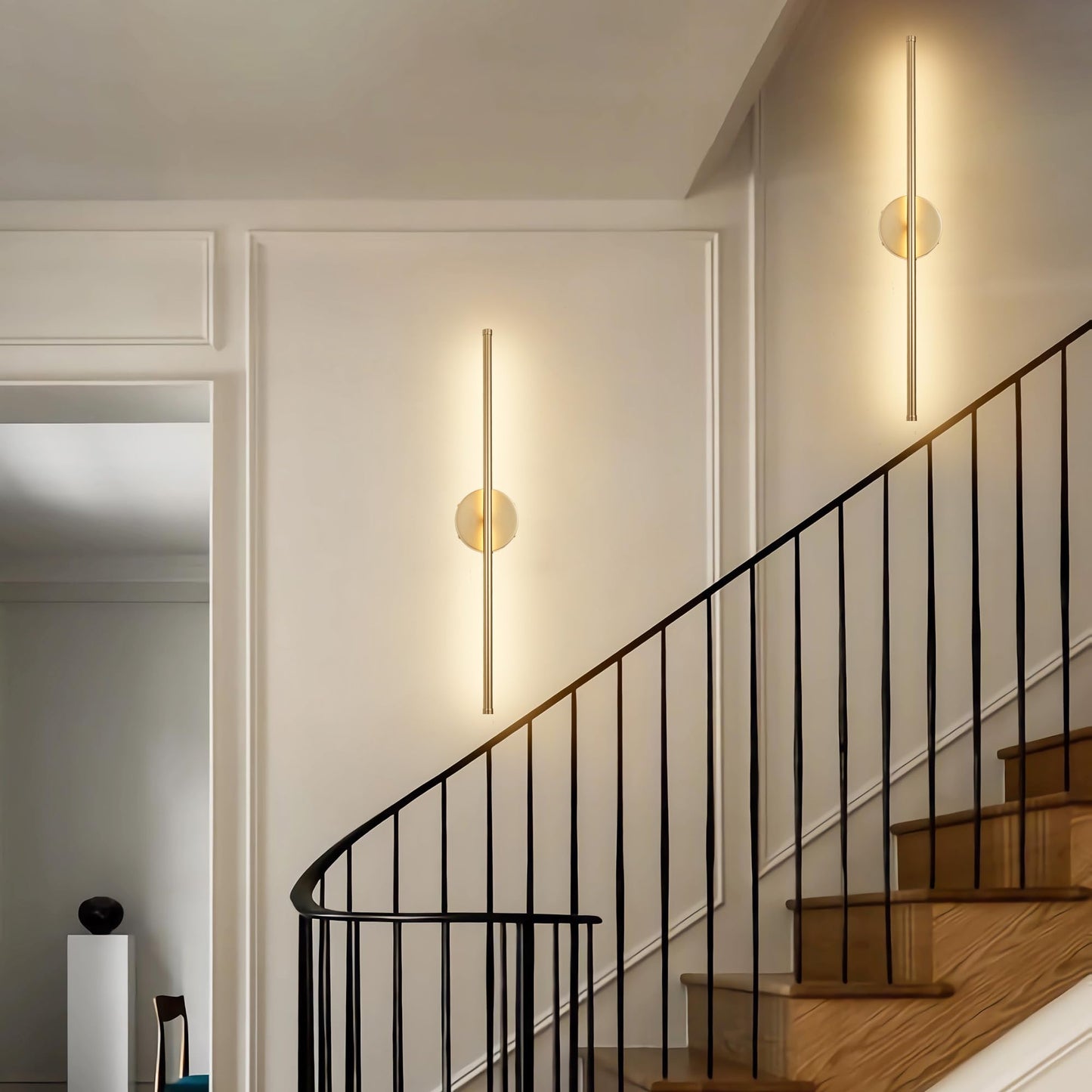 Kartoosh Battery Operated Wall Sconces Dimmable Wall Sconces Set Of Two 350Rotate 3000K Led Gold Wireless Wall Light For Living Room Bedroom Hallway 32.2 Inch (2 Pack)