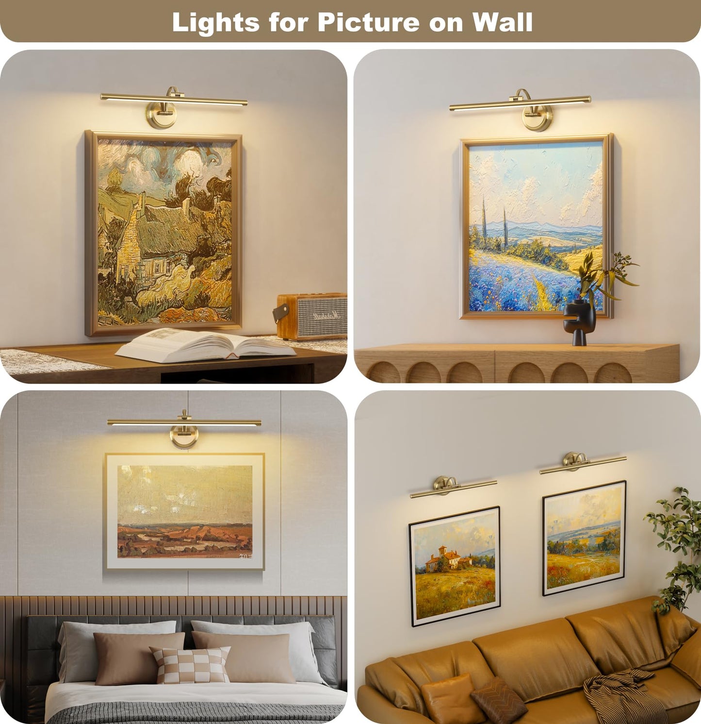 Hard-Wired Picture Lights 23.62 Inch Dimmable Led Wall Art Lighting Modern Brass Gallery Light Poster Lights Adjustable Swing Arm Picture Frame Light For Display Art Work 14W 2700K Warm White