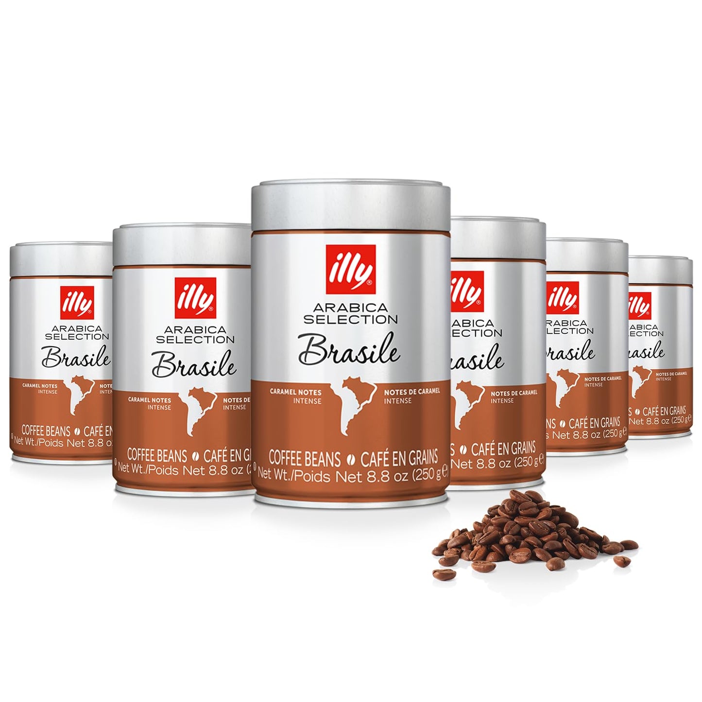 Illy Whole Bean Coffee, Brazil Bold Roast - Intense with Notes of Caramel - 100% Arabica - Whole Beans - Pressurized Packaging S