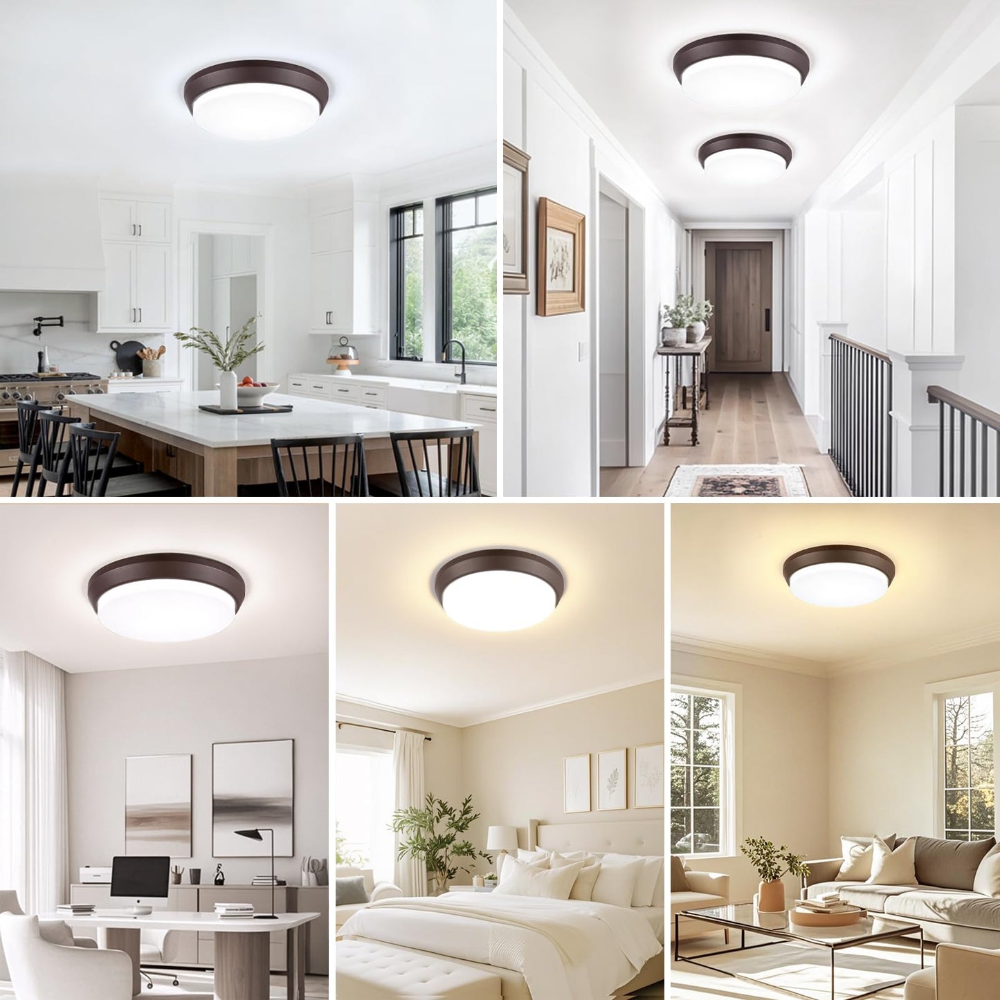 13 Inch 5Cct Flush Mount Ceiling Light Fixtures 36W 4000Lm Led Ceiling Lights For Bedroom Kitchen Bathroom Hallway 2700K/3000K/4000K/5000K/6500K Adjustable Brown Dimmable Lighting - 2 Pack