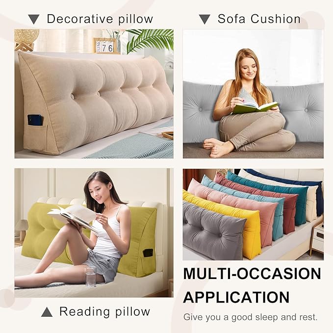 Large Triangular Headboard Pillows Long Backrest Positioning Support Bolster Cushion for Daybed Fluffy Quality Plush Body Wedge Pillow with Removable Cover(Yellow Green-Cal King-71x8x20 in)