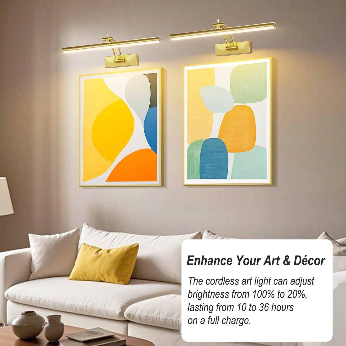 Yuichoy 3 Pack Picture Light Battery Operated For Wall 16 Wireless Display Art Lighting For discomfort-reducingting With Remote Dimmable 5200Mah Library Light Gold Picture Frame Lights For Gallery