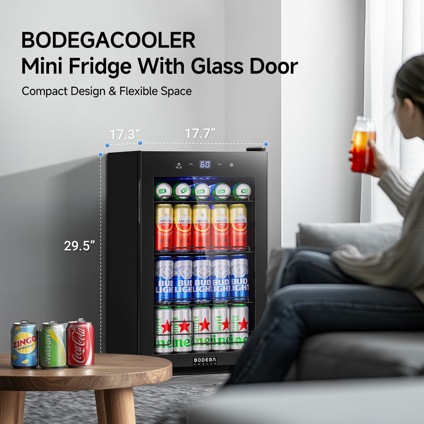 BODEGA Beverage Fridge, Glass Door Drink Refrigerator, Hold 120 Cans