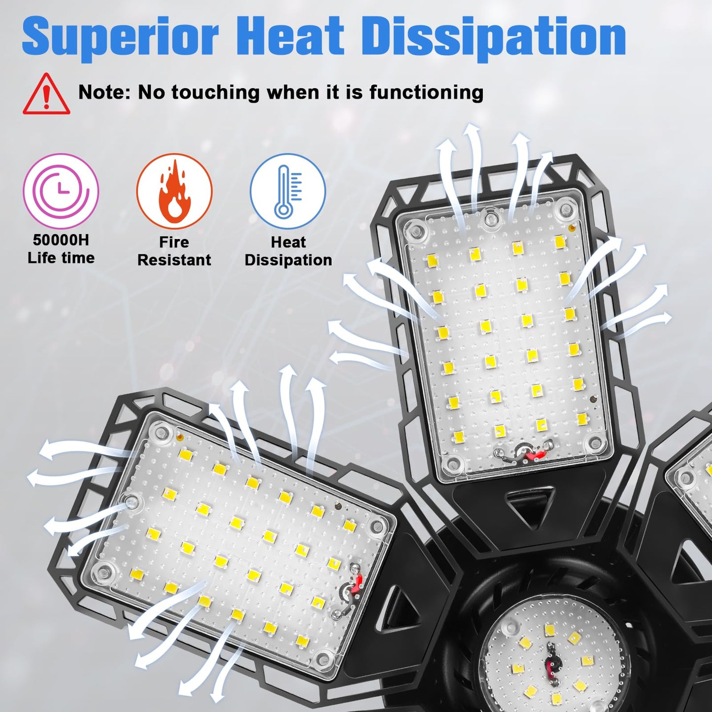 Aoretic LED Garage Lights 4 Pack - 180W, 18000LM, 6500K, 6+1 Deformable Panels, Aluminum, E26/E27, for