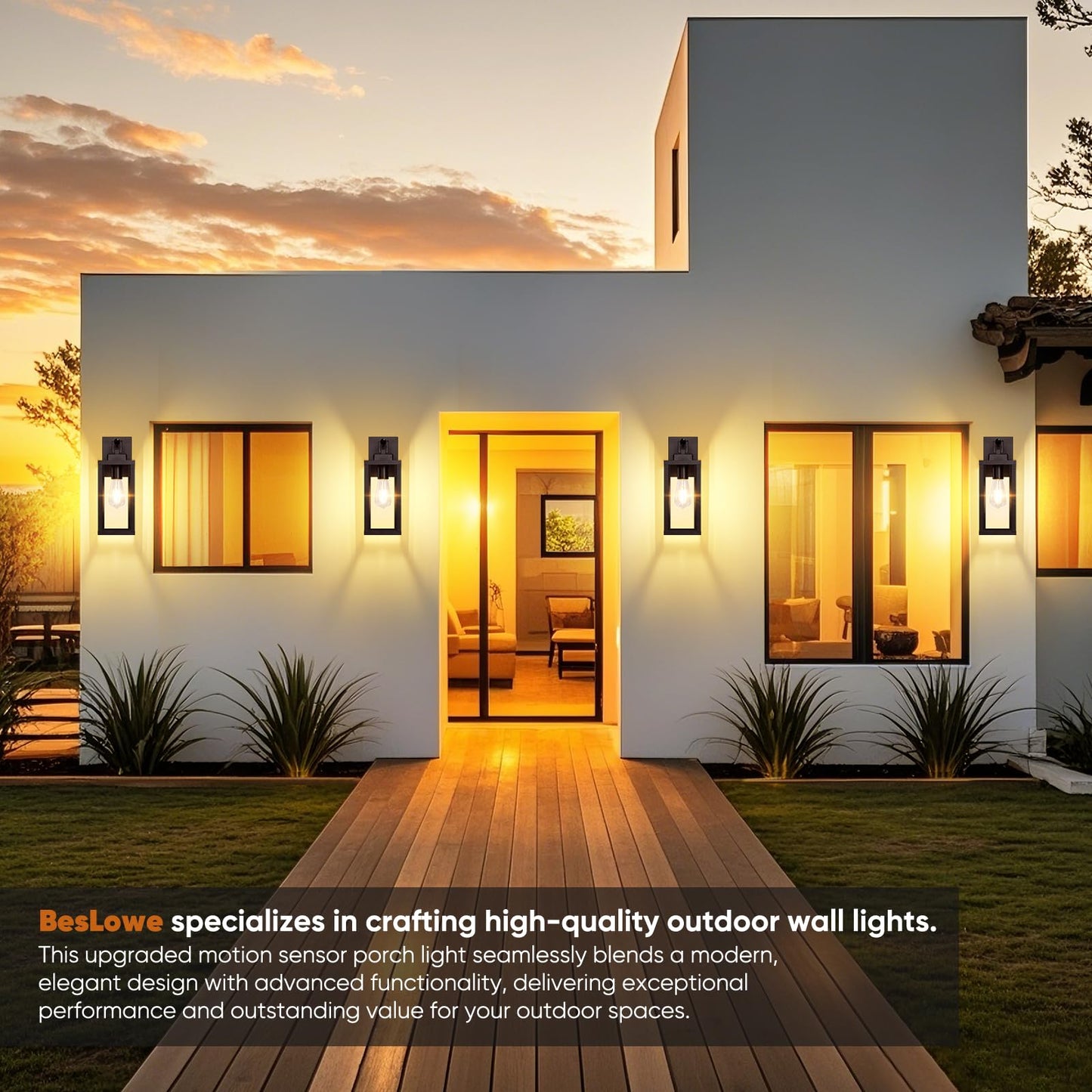 Beslowe 14 Upgraded Motion Sensor Outdoor Wall Lights Dusk To Dawn Porch Lights Outdoor Wall Sconces 3 Lighting Modes Exterior Lighting Fixtures With Hooks Brown Outside Lights For House 2-Pack