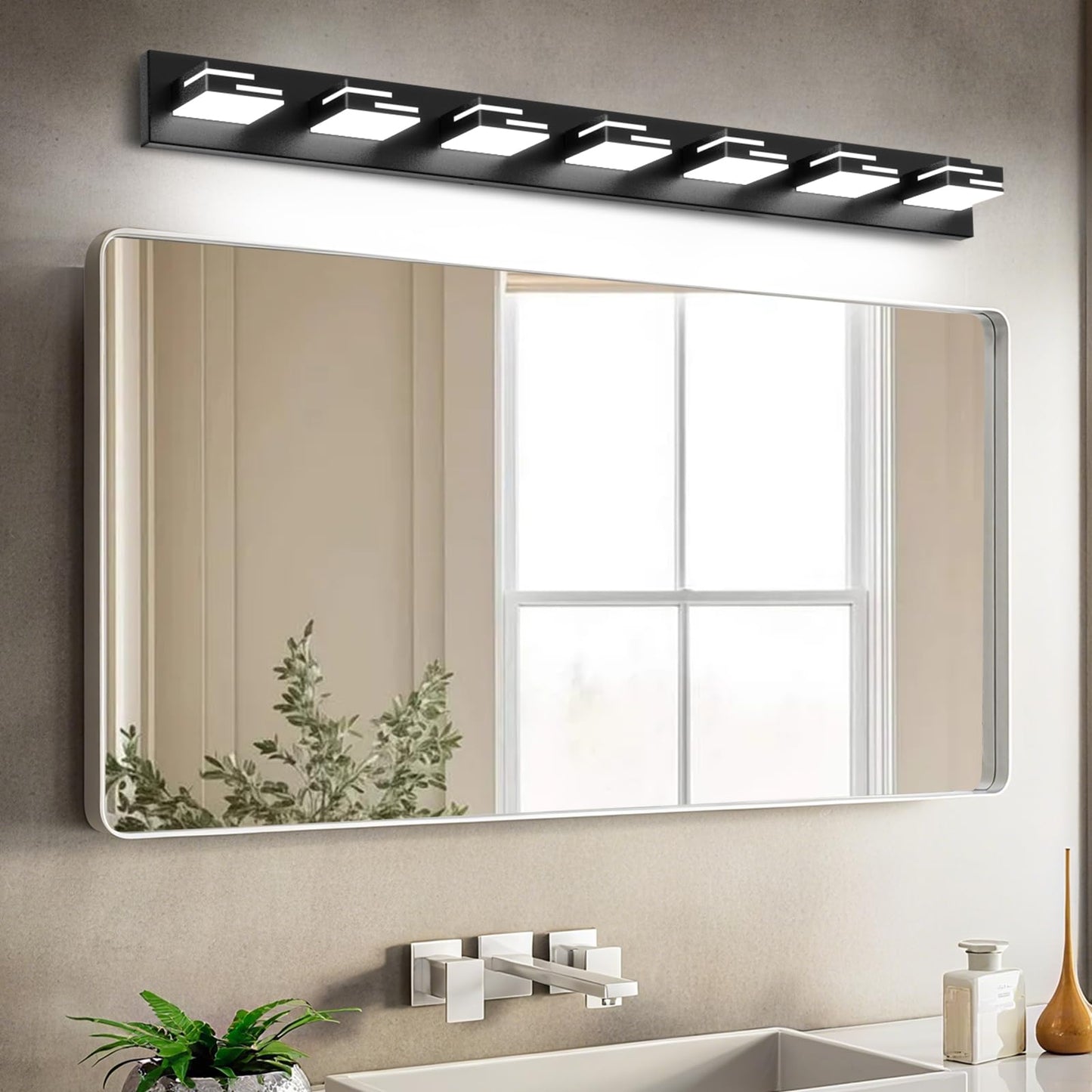 Izorro Modern Led Bathroom Vanity Light Fixtures (7-Light 5Cct Dimmable) Matte Black Vanity Lights For Bathroom Lighting Fixtures Over Mirror With Rotatable