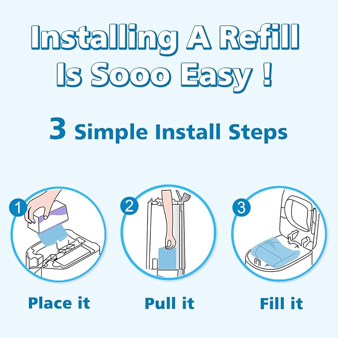Refill Bags Compatible with Genie Easy Roll Signature Diaper Pail and Platinum Diaper Pail, Scented 60 Bags Hold up to 2800 Newborn Diapers, Upgraded Extra Thickness Powerful Odor Control