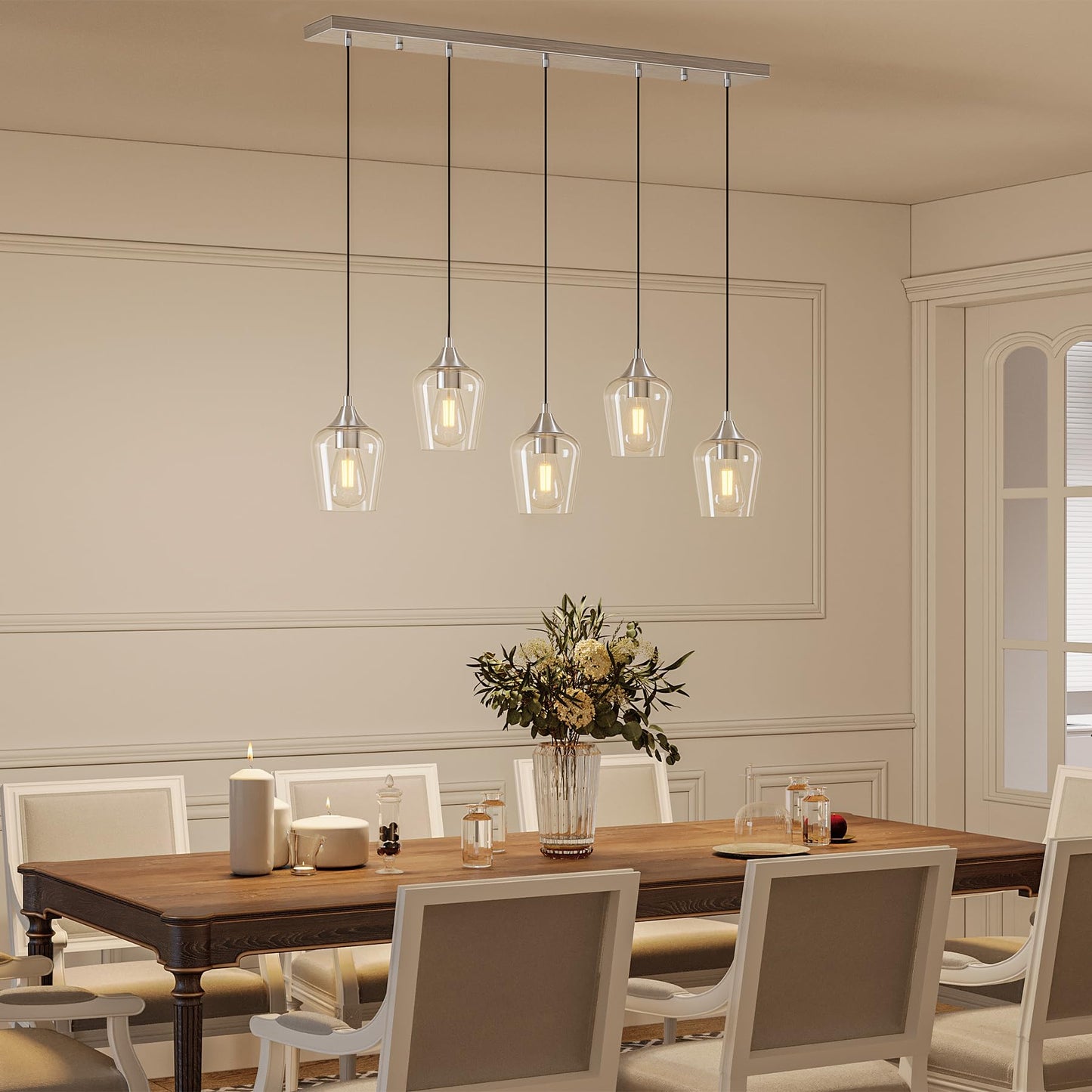 Vonluce 5-Light Pendant Light Kitchen Island Pendant Light Fixture With 10-55 Height Modern Pendant Lighting With Wine Glass Shades For Living Room Hallway Brushed Nickel Etl Certificated