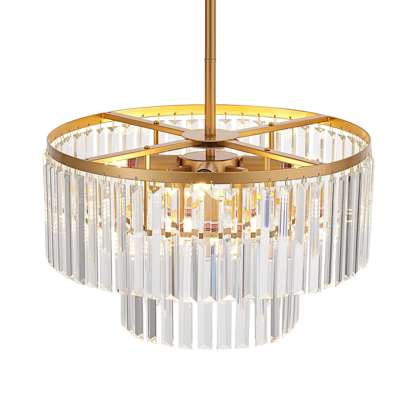 Lighceac 17.7 Gold Semi Flush Mount 2-Tier Crystal Ceiling Light Fixtures For Dining Room Modern Industrial 8-Light Chandeliers Lighting For Bedroom Entryway Hallway Kitchen Island Living Room Foyer