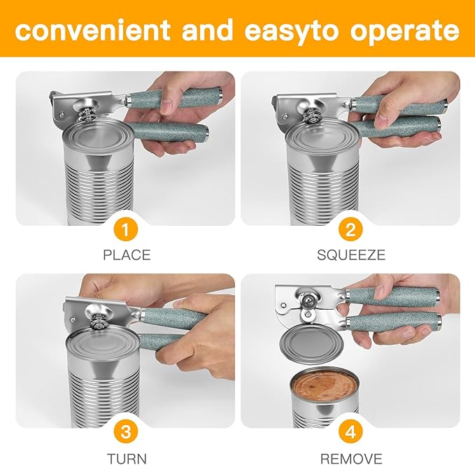 Upgraded Efficient Manual Can Opener - Selected Solid Wood Handle, Sharp and Smooth Blade Edge, Portable Design, Easy-Open Large Knob, Versatile for Various Bottle Caps(Stone grain)