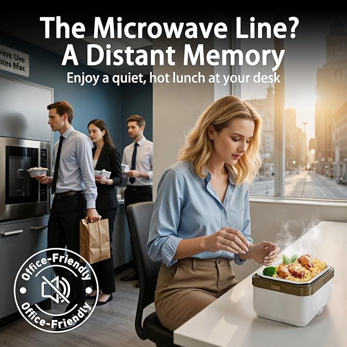 Electric Heated Lunch Box: Cordless 6.3-Cup Portable Food Warmer with 75W Fast Heating & Type-C, Leak Proof Stainless Steel Container for Truck Drivers, Office & Construction Workers, White