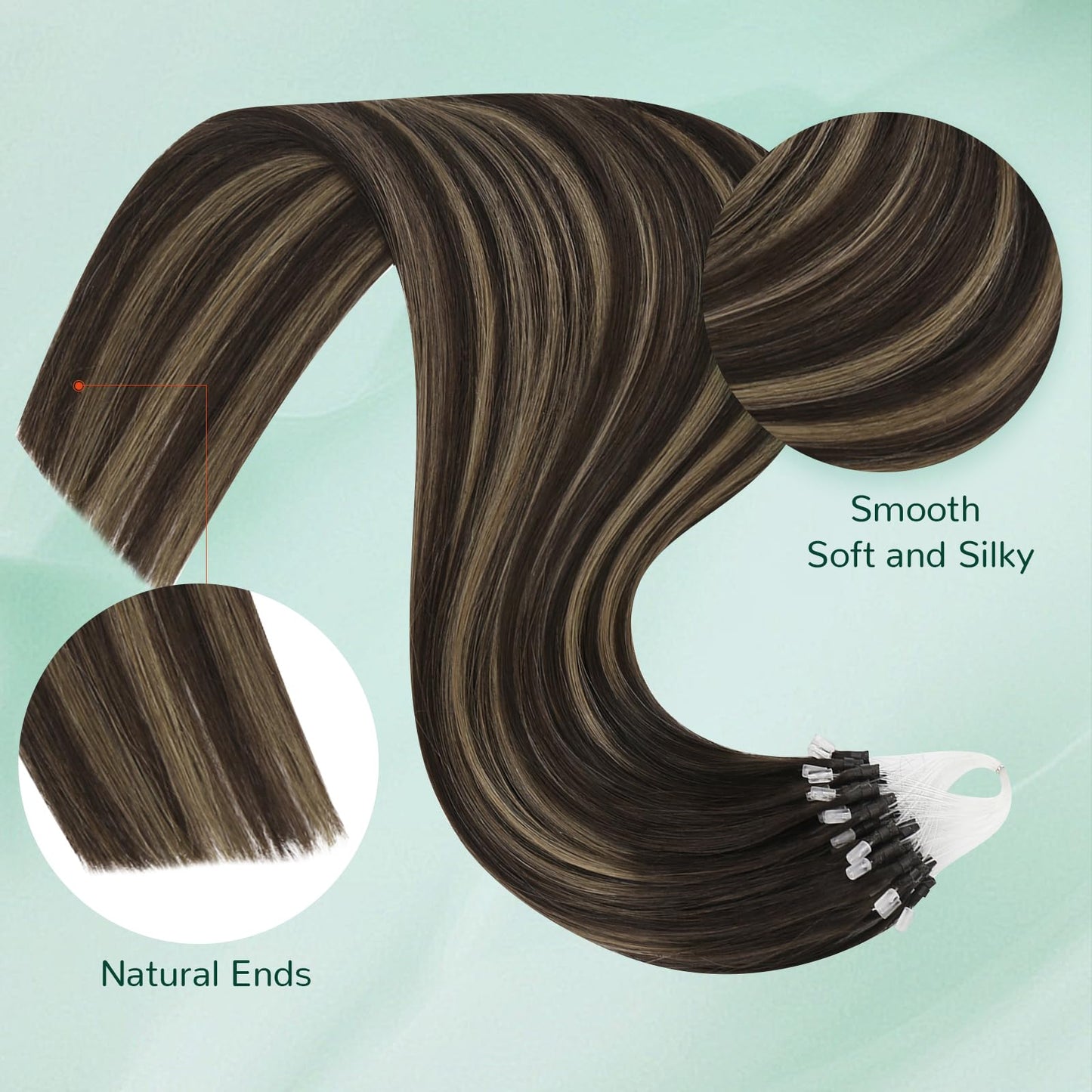 Easyouth Micro Loop Hair Extensions Balayage Micro Hair Extensions Human Hair Dark Brown with Medium Brown Balayage Micro Ring H