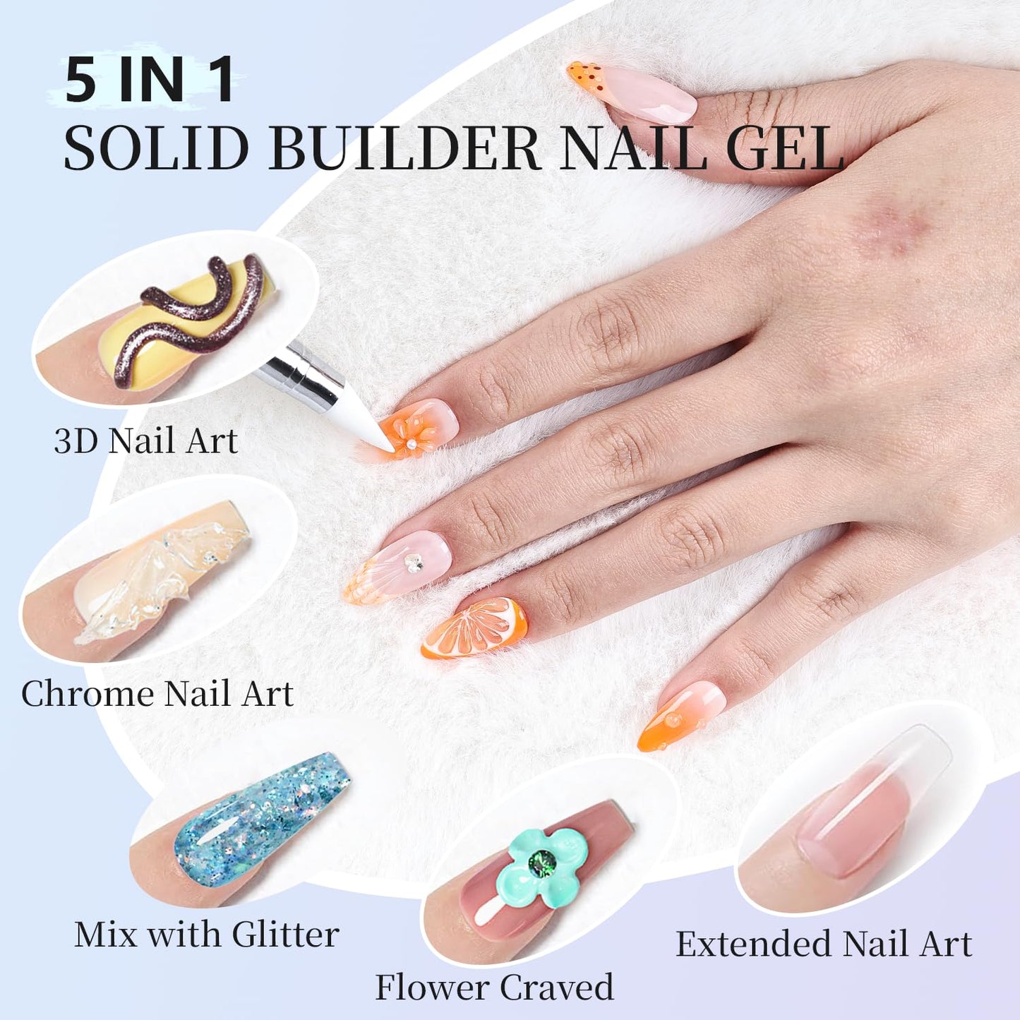 JEWHITENY 12 Colors Non-Sticky Solid Builder Gel Set:Sculpting Gel for 3D Nail Art, Extension & Nails Carving Salon-Quality Buil