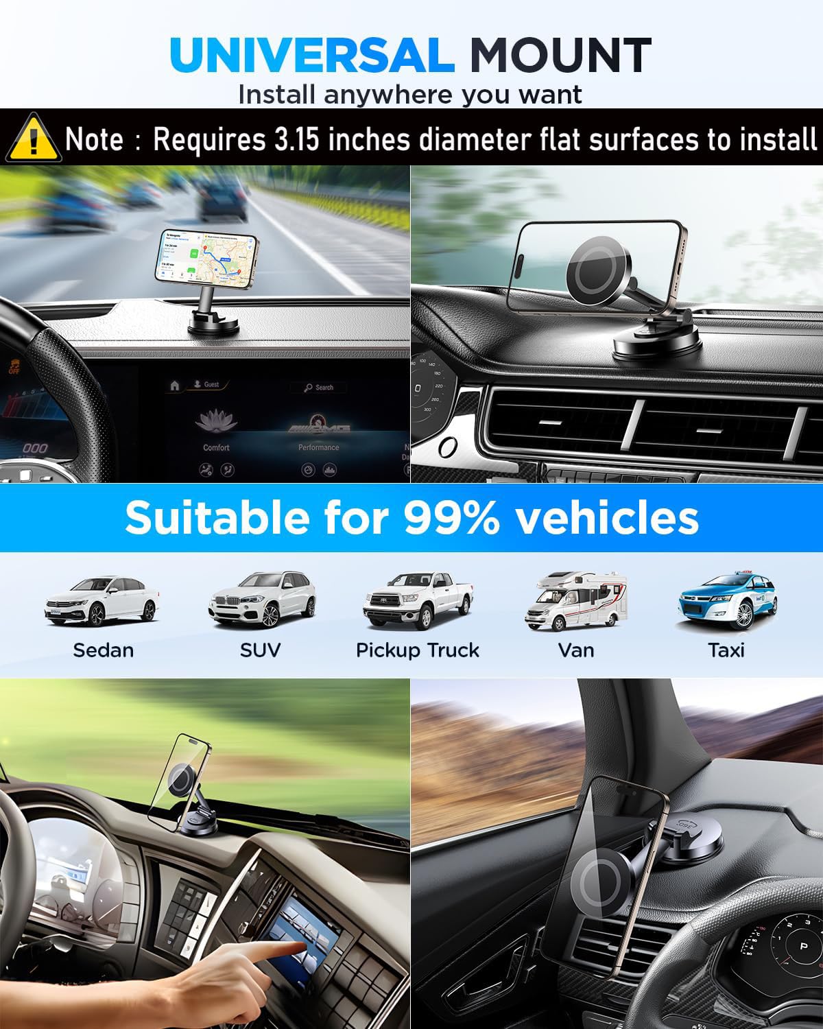 Tophot For Magsafe Car Mount, Car Phone Holder For Dashboard, 360 Rotatable Magnetic Phone Holder For Cars, Strong Adhesive, Stu