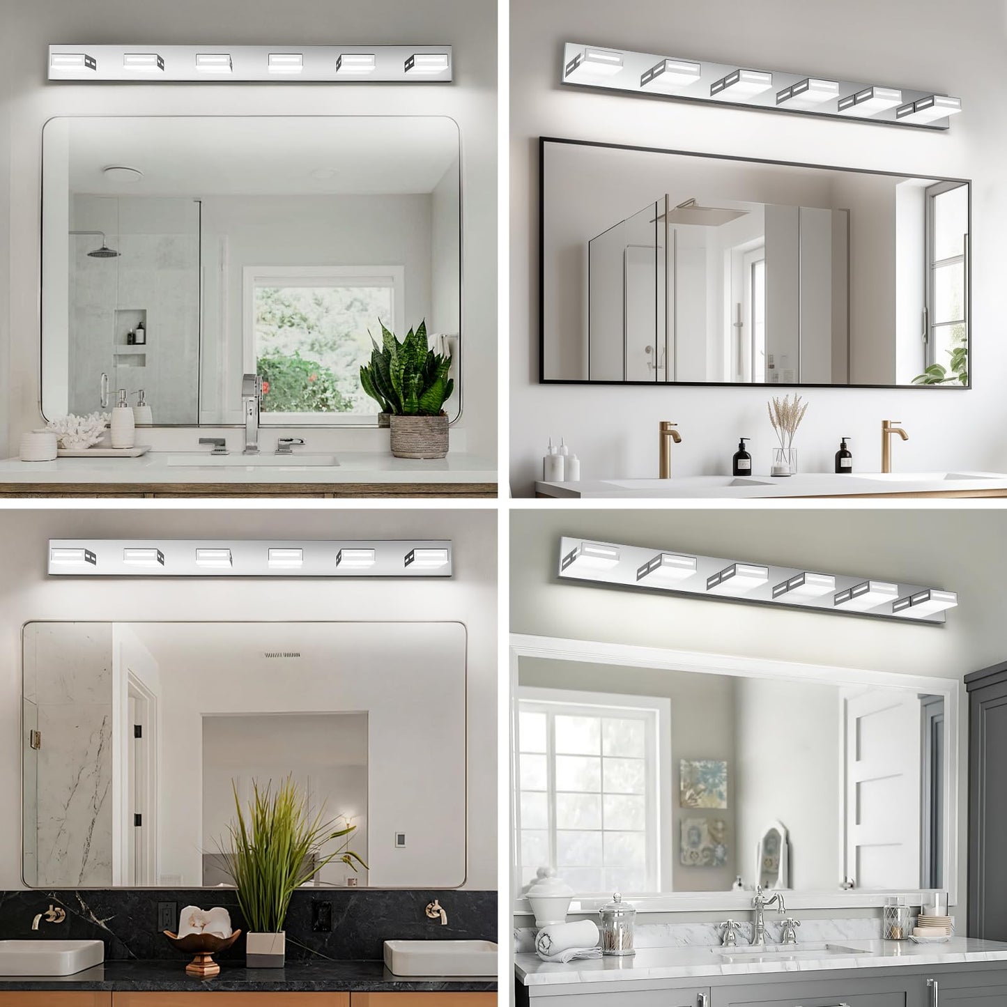 Donrao 48-Inch 6-Light Led Modern Chrome Bathroom Vanity Light Fixtures Over Mirror Bathroom Lighting Fixtures With Cool White 6000K Rotatable Vanity Wall Lights For Bath Restroom Powder Room