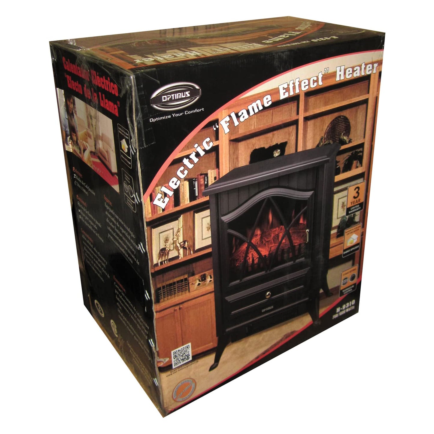Optimus Electric Flame Effect Fireplace Heater, Black