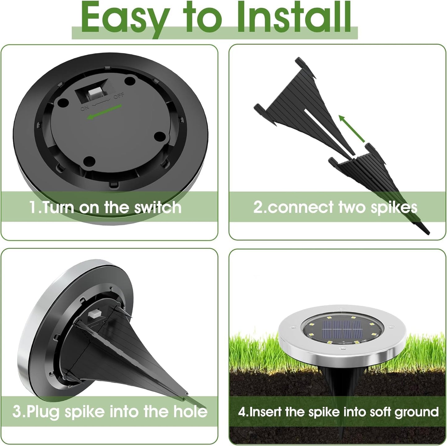 INCX Solar Lights Outdoor Waterproof 16 Pack Stainless Steel Cold White DMDCOLD16 for Garden Pathway Yard Deck Driveway