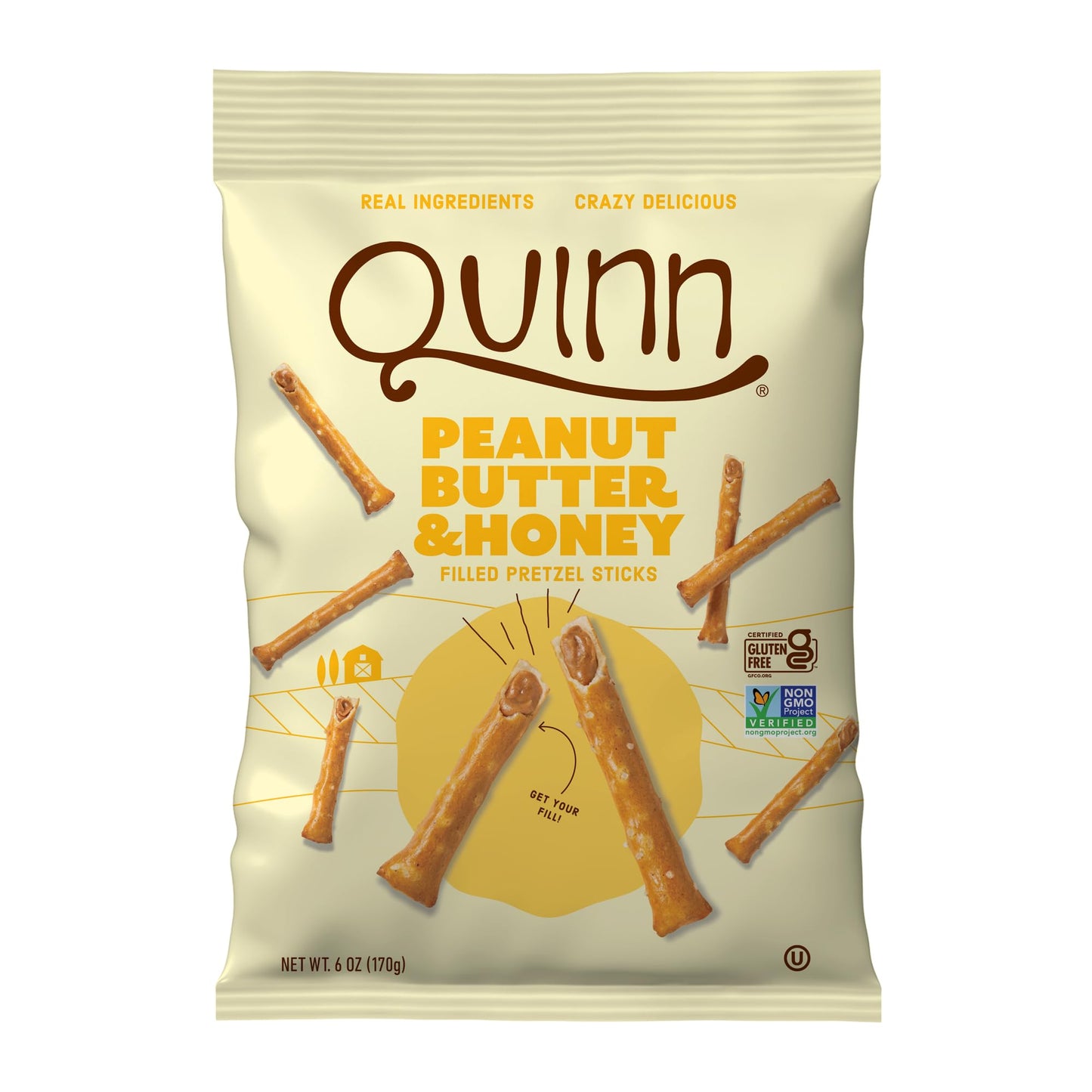 Quinn Snacks Peanut Butter & Honey Filled Pretzel Sticks - Gluten Free Snack Sweet & Salty Made with Real Natural Ingredients Peanuts Sorghum & Root Vegetables Dairy Free - 6 oz (Pack of 1)
