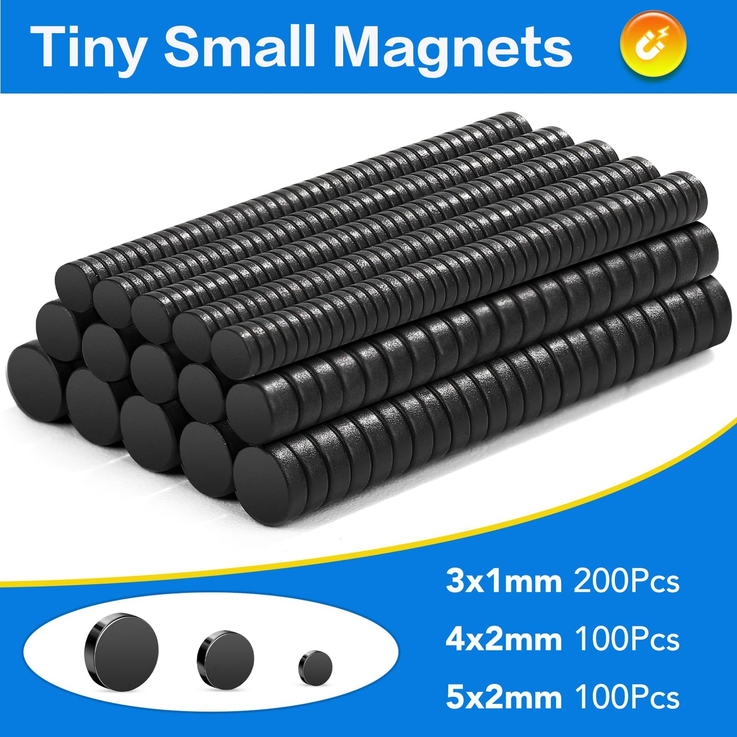 TRYMAG Black Small 400Pcs Rare Earth Magnets, 3 Different Sizes Tiny Mini for Crafts, Small Round Fridge Magnets for Miniatures, Refrigerator, Office, Kitchen, Cabinet