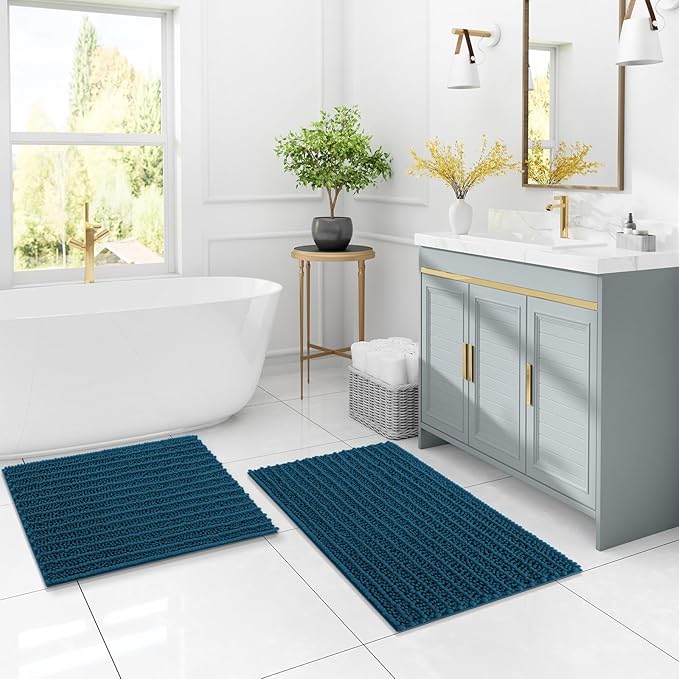Arotive Luxury Chenille Bathroom Rug Mat, Extra Soft Thick Absorbent Shaggy Bath Rugs, Non-Slip Machine Wash Dry, Plush Bath Mats for Bathroom, Shower and Tub, 30x20, Peacock Blue