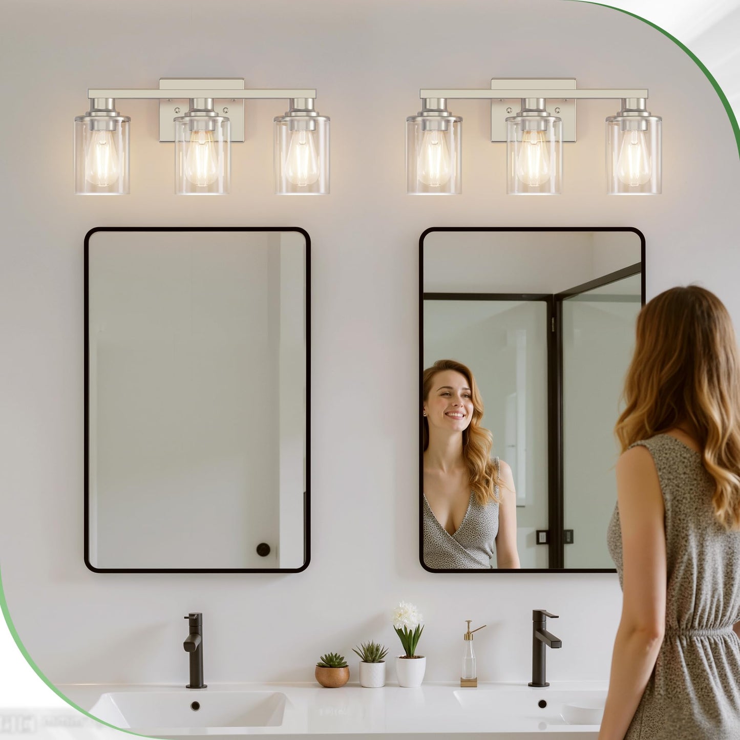 Doresshop 17 Inch Bathroom Light Fixtures 3-Light Nickel Bathroom Lighting Fixtures Over Mirror With Clear Glass Shade Vanity Lights For Living Room Bedroom