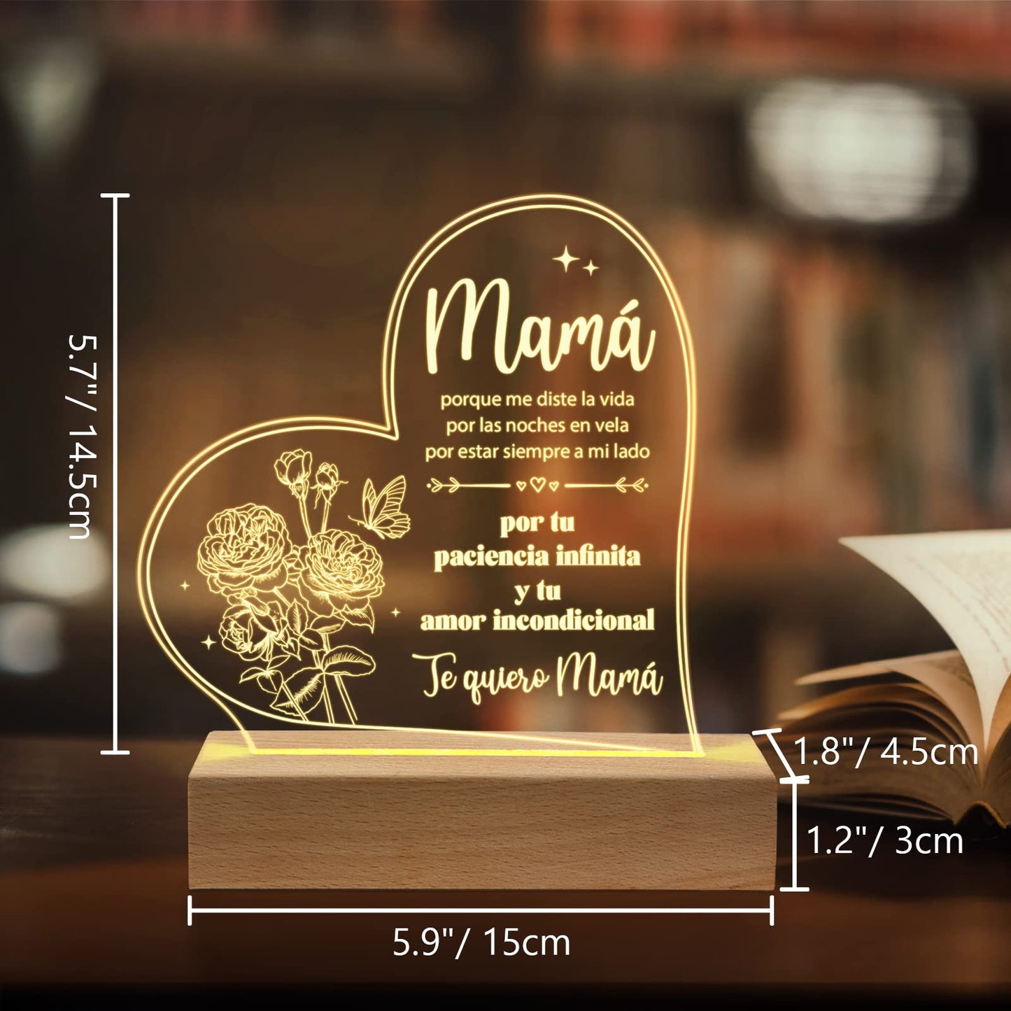Giltglimmer Acrylic Night Light For Mom - Engraved Spanish Gifts, White, Model Qda15Cxx078