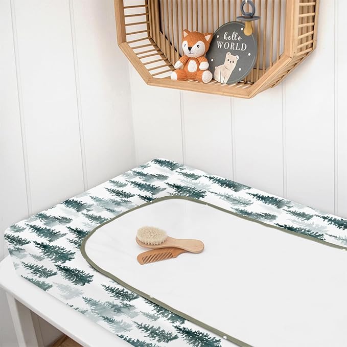 HawSkgFub Watercolor Forest Pine Tree Changing Pad Cover for Baby Girl Boy, Winter Christmas Diaper Change Table Covers, Soft Stretchy Safe Snug Fitted Changing Mat Sheets Fit 32"/34" x 16"
