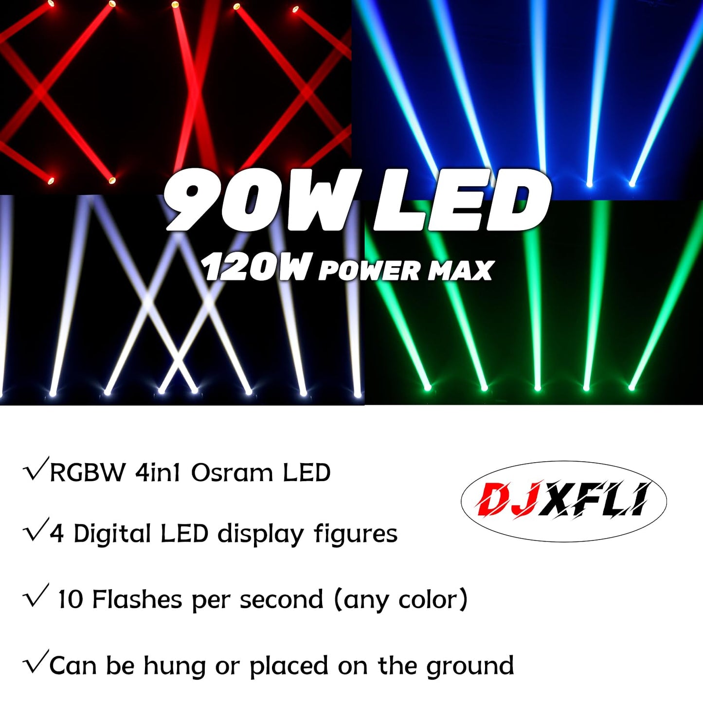 90W Led Moving Head Dj Lights Mini Beam Stage Lights Super Bright Spot Rgbw 4In1 Dmx 512 12Ch Sound-Activated For Wedding Dj Par
