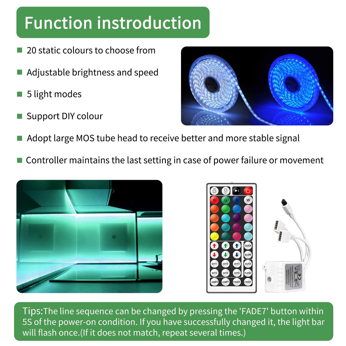 Rgbzone 4Pin Rgb Led Controller - 44-Key Ir Remote, Dc12V-24V, For 5050 2835 3528 Led Strip Lights