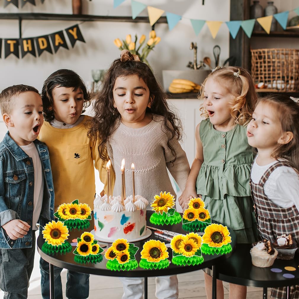 9Pcs Sunflower Birthday Honeycomb Centerpieces Decorations Fall Flower Birthday Party Supplies Sunflower Decor for Baby Shower Gender Reveal Centerpieces Table Decorations