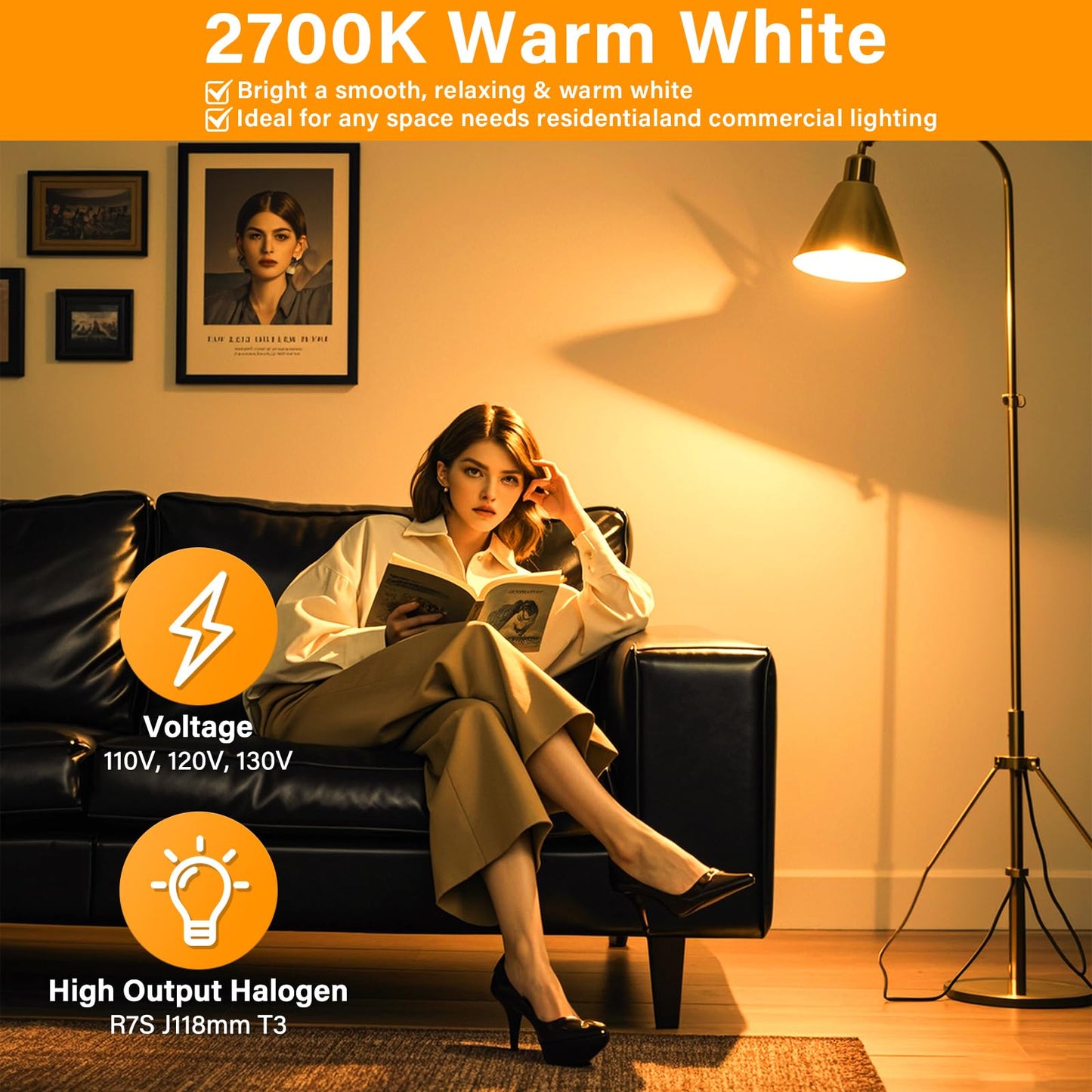 Lacnooe R7S Halogen Light Bulbs 500W 120V, 118mm J-Type T3, Warm White, Dimmable, 5 Pack