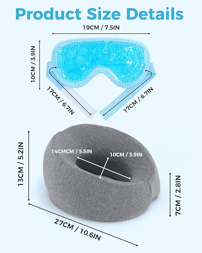 Face Down Pillow Massage Headrest for Bed Massage Head Holder w/ Gel Eyemask At Home Salon Breathable Foam Face Down Pillow After Eye Surgery Vitrectomy Recovery Sleeping Massage Face Cradle for Bed