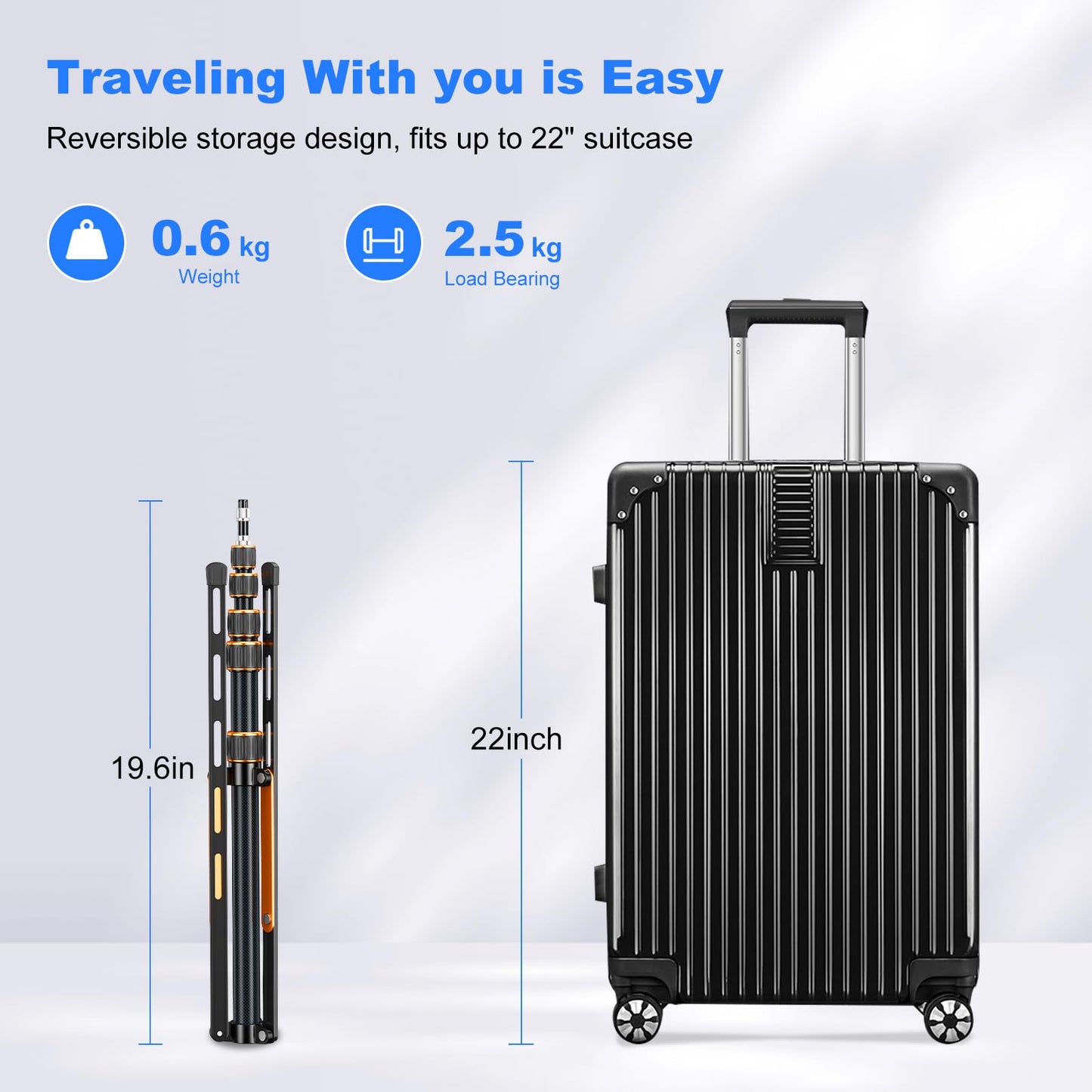 Carbon Fiber Extendable Travel Light Stand 7.2ft / 2.2m Sturdy Light Weight Portable Tripod Light Stand with Carry Bag for Photography Studio Outdoor Shooting Speedlight Flash Reflector Ring Light