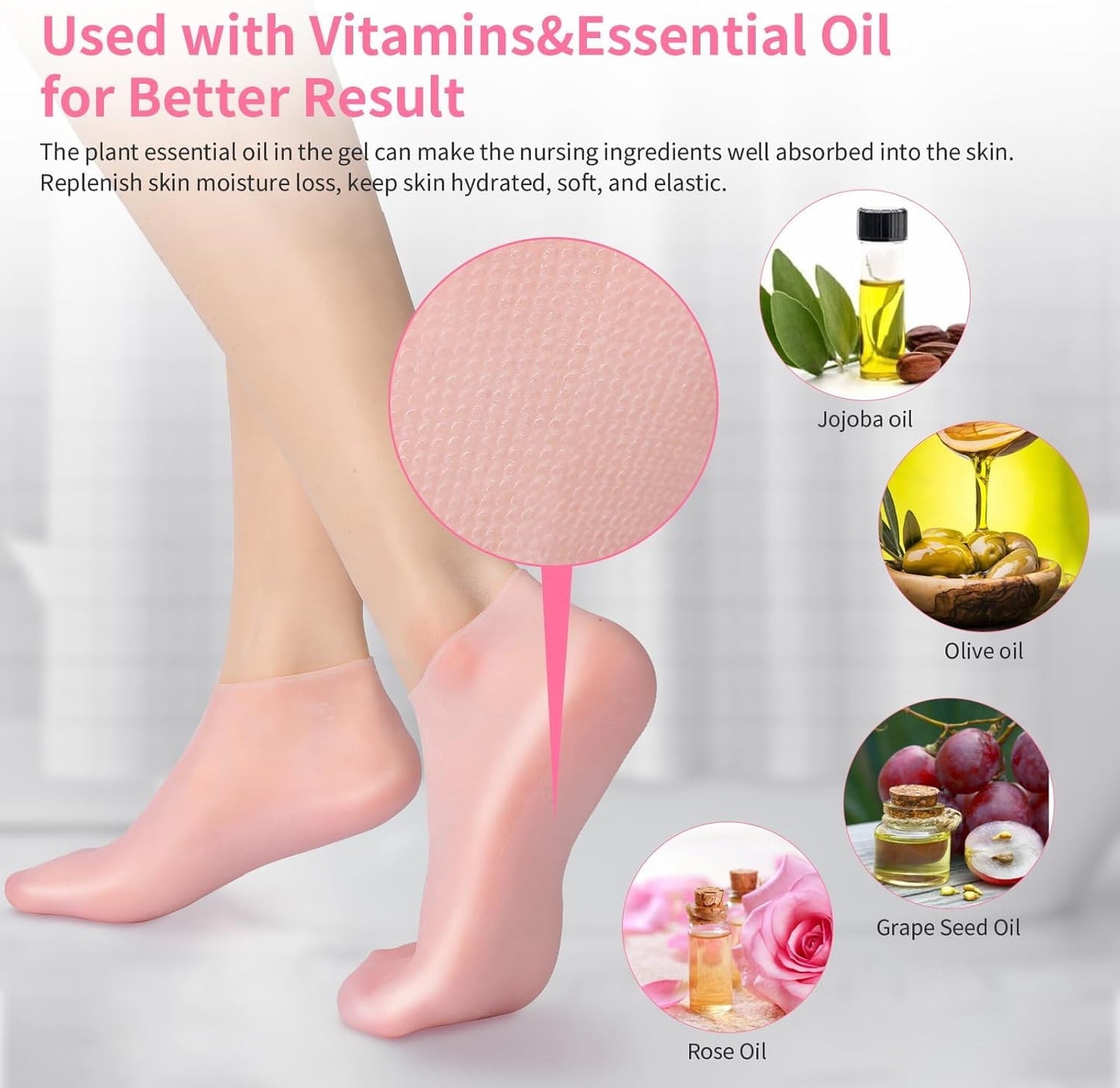 Aluroice 1 Pairs Silicone Moisturizing Socks for Dry Cracked Feet Women, Soft Gel Pedicure Foot Spa Aloe Socks, Anti-Slip Moistu