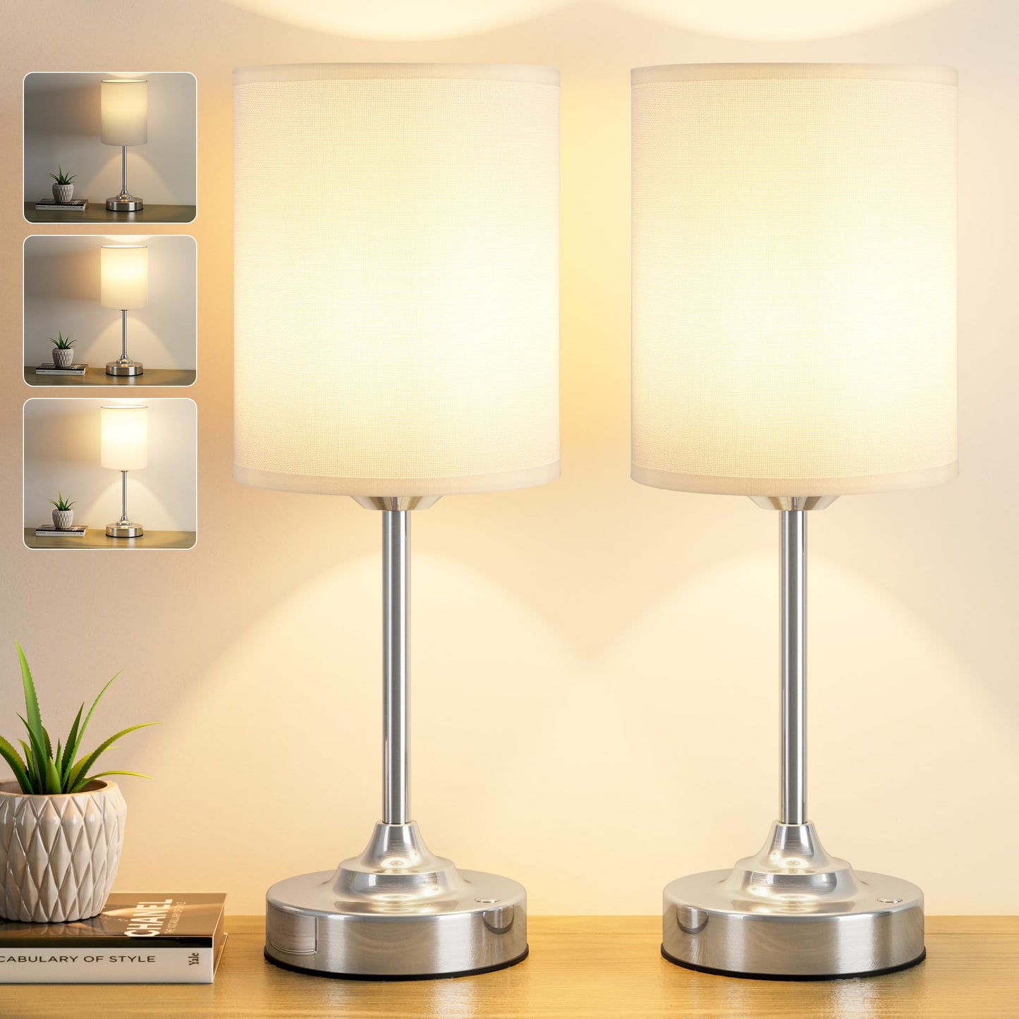 Touch Control Cordlss Table Lamp Usb-C Rechargeable Lamp With Stepless Dimming 4000Mah Battery Operated Bedside Lamp For Bedroom Living Room Night Light & Emergency Lighting Silver 2 Pack