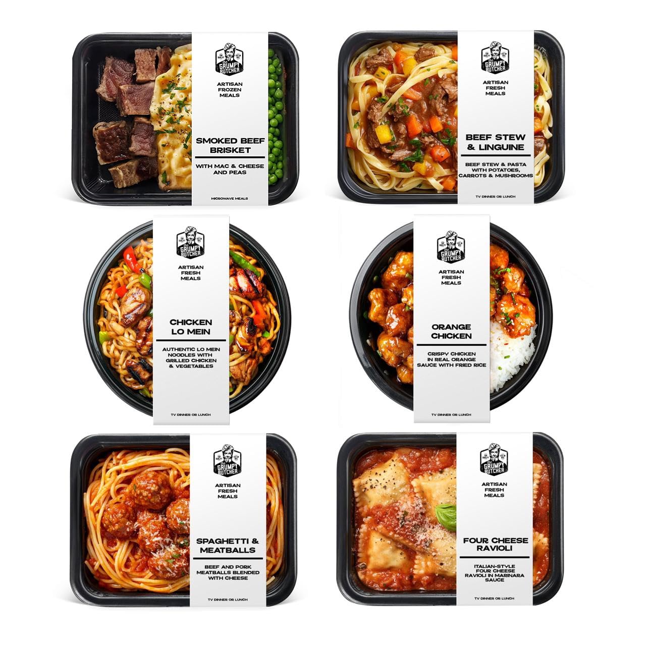 Grumpy Butcher Chef-Crafted Gourmet Meals Sampler: Comfort Classics 6-pack (10 - 15 oz each) - enhanced Prepared Meals & Entrees