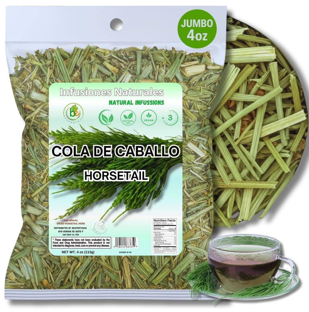 Cola de Caballo Herbal Tea - 4 oz (113 g) - 100% Natural Horsetail Loose Leaf Tea (Shave Grass) - Traditional Mexican Remedy - Caffeine-Free Vegan Non-GMO Gluten-Free - by BexpertsUSA