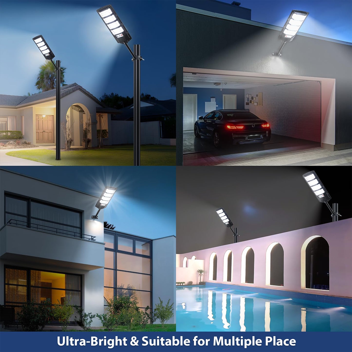 2 Pack Solar Street Lights Outdoor Waterproof 20000Lm 6500K Led Solar Motion Sensor Light Outdoor Dusk To Dawn Flood Lights Remote Control Commercial Area Parking Lot Light