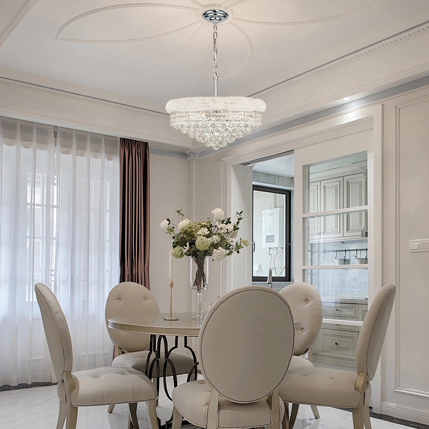 Crystal Chandeliers For Dining Room Light Fixtures Over Table Empire Style K9 Crystal Chandelier For Bedroom 9 Lights Chrome stylish Lighting Fixtures For Living Room Kitchen Lsland Entryway D22 Inch