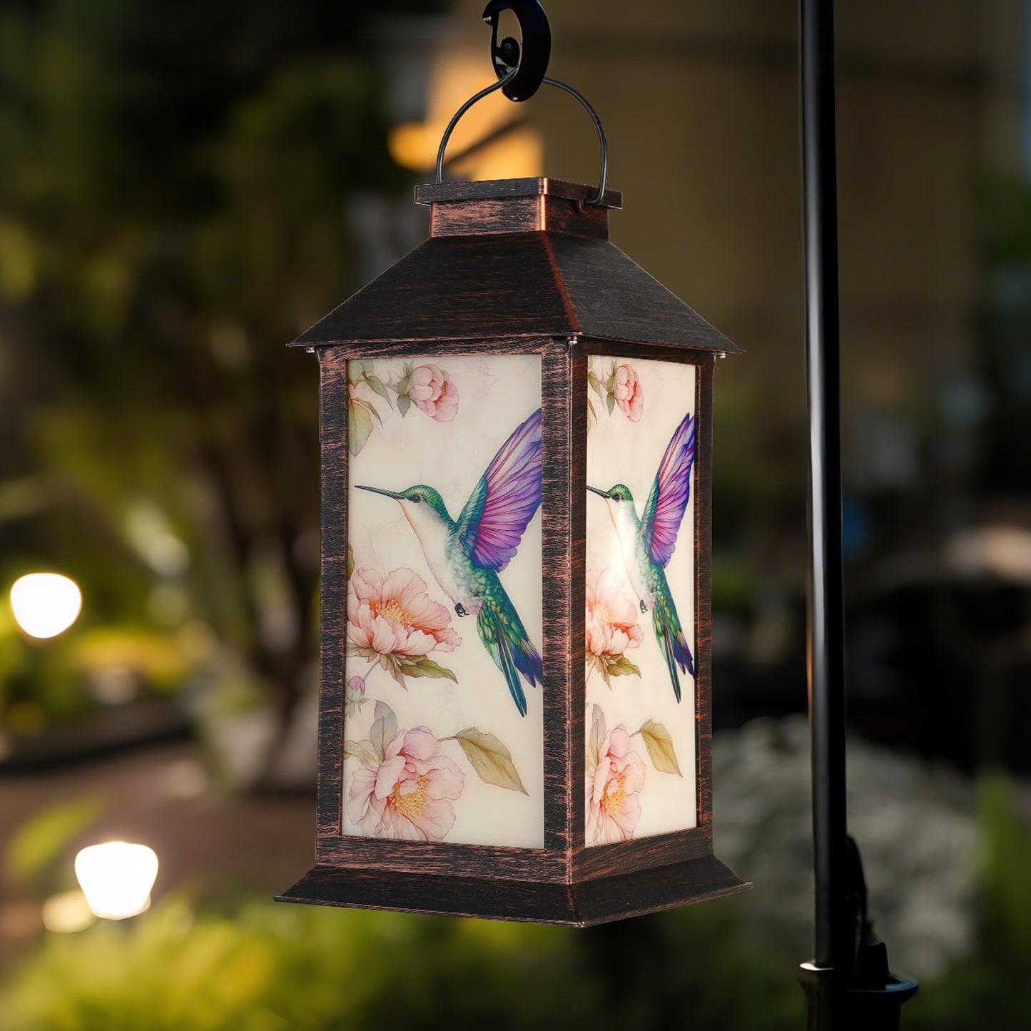 Homemory Hanging Solar Lanterns Outdoor Waterproof, Solar Hummingbird Lights with LED Flickering Flameless Candles, Gifts for Wo
