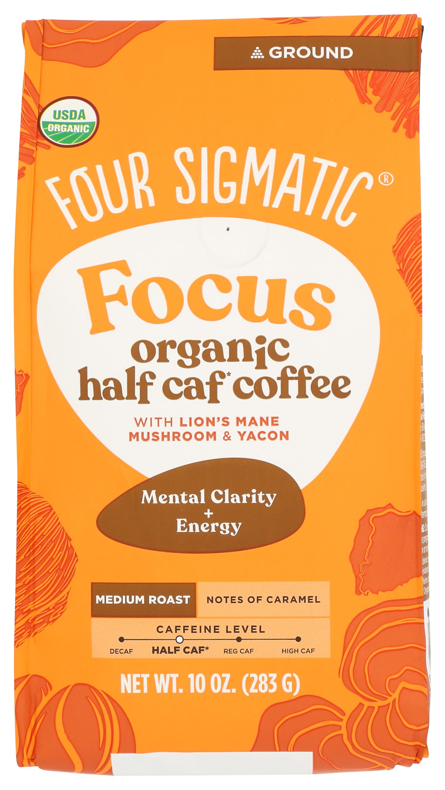 FOUR SIGMATIC Organic Focus Half Caf Ground Coffee 10 OZ