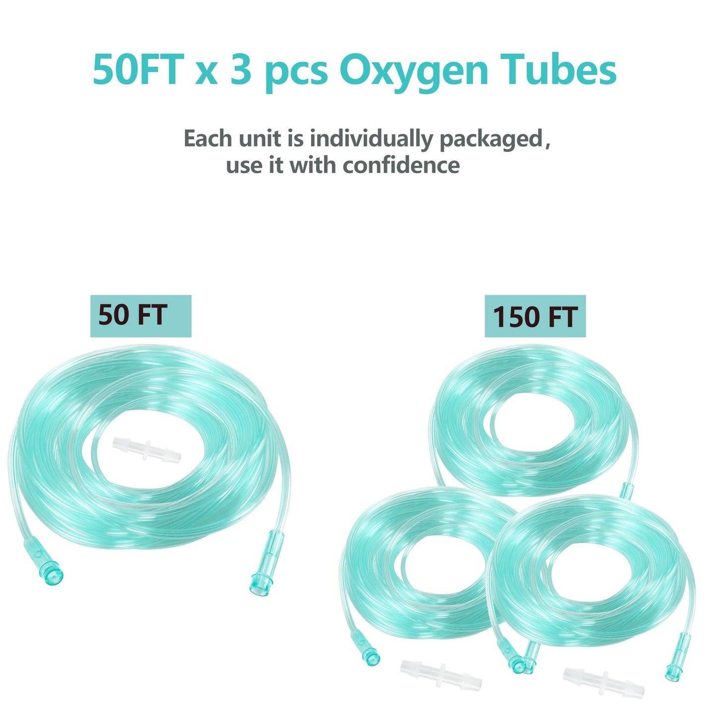 Oxygen Tubing, Green Crush Resistant, 50 Foot Length, Kink Resistant Premium Oxygen Tubing,Pack of 3
