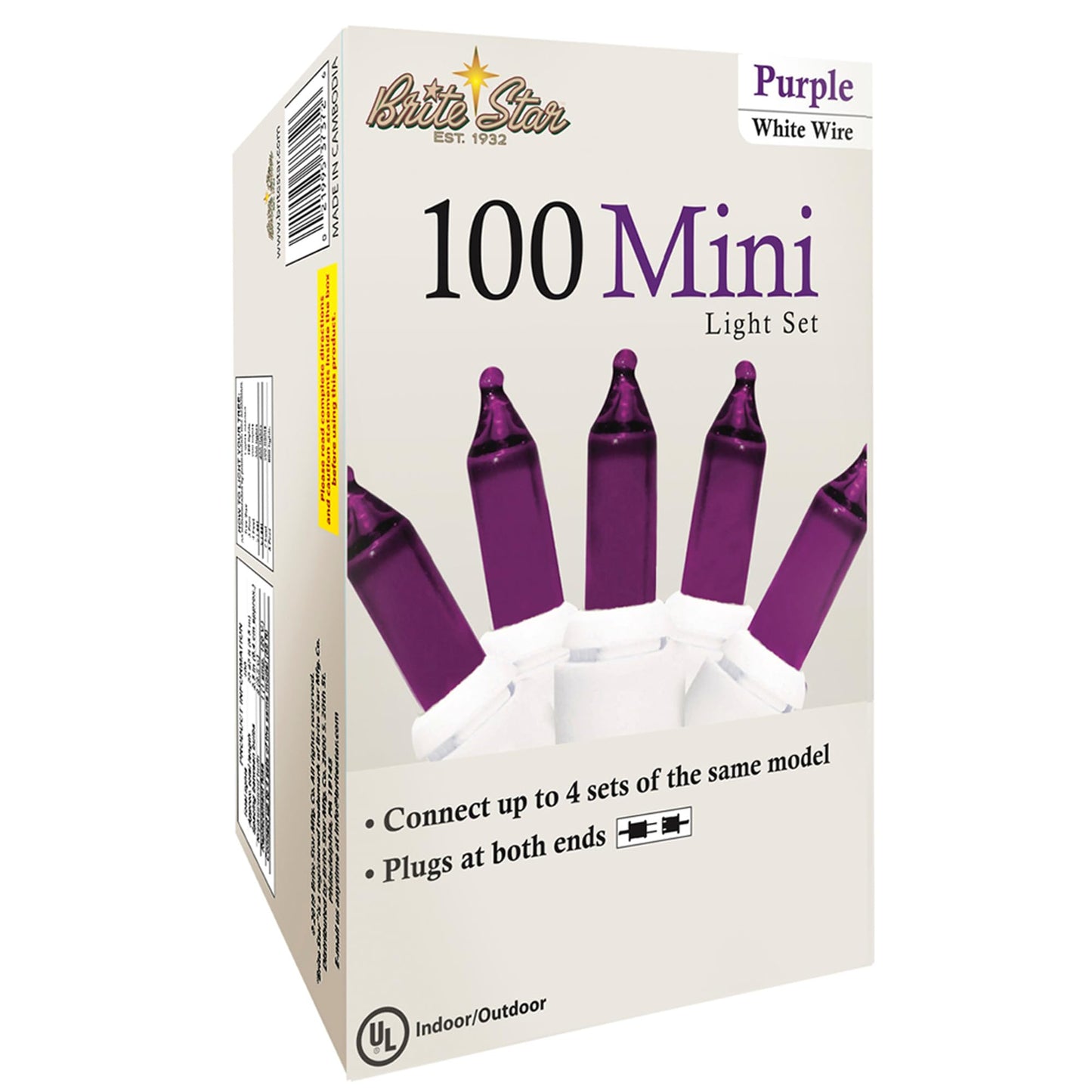 Brite Star Mini String Lights, 100 Count, White Wire, Purple - Model 37-374-00, Durable Plastic