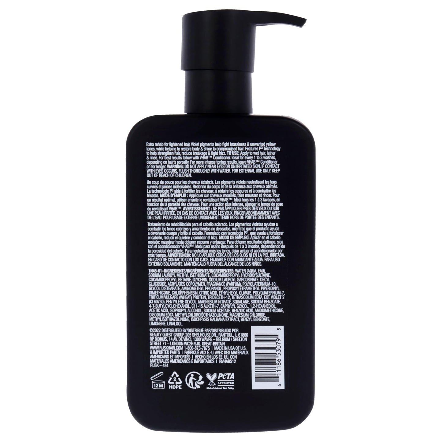 RUSK VHAB Color Care Sulfate-Free Shampoo, Reduce Breakage, Fight Frizz, and Repair Split Ends, While Keeping Hair Blonde, 12 oz